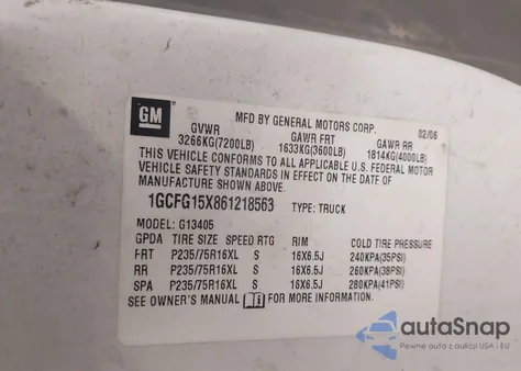 2006 Chevrolet Express Work Van z USA, uszkodzony, nr VIN 1GCFG15X861218563